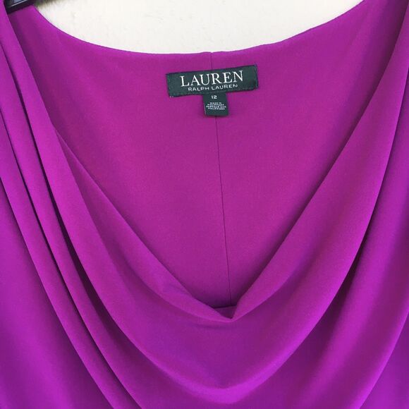Lauren Ralph Lauren Ruched Cowl Neck Cocktail Dress Magenta Womens 12 Draped - Picture 4 of 14
